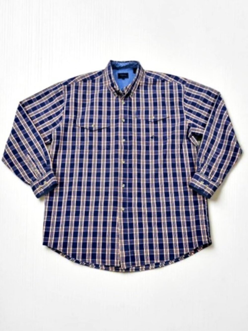 Vintage Y2K Roper Men L Western Shirt Plaid Blue Salmon 100% Cotton Button Down